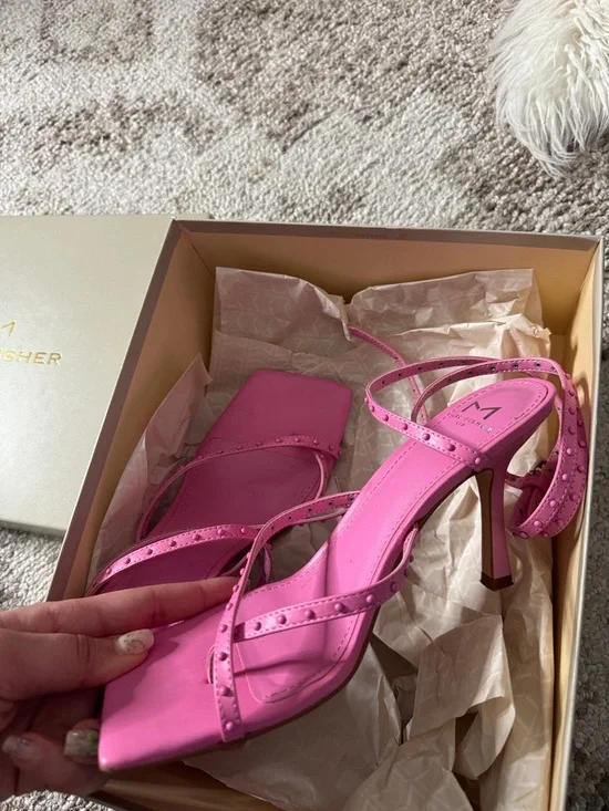 Marc Fisher Hot Pink Strappy Square-Toe Sandals - Picture 4 of 5